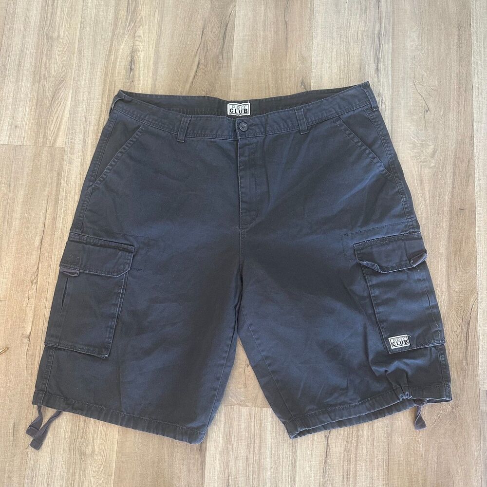 ProClub size 46 Black Cargo Mens Baggy Wide Leg Drawstring Shorts 100% Cotton
